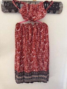 SHEIN Red Paisley Maxi Dress with Border Trim